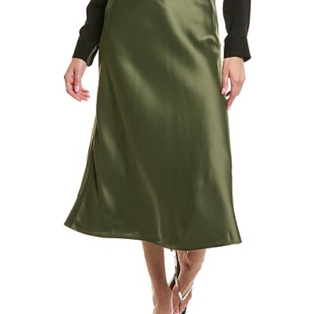 Anne Klein Olive Satin Midi Skirt